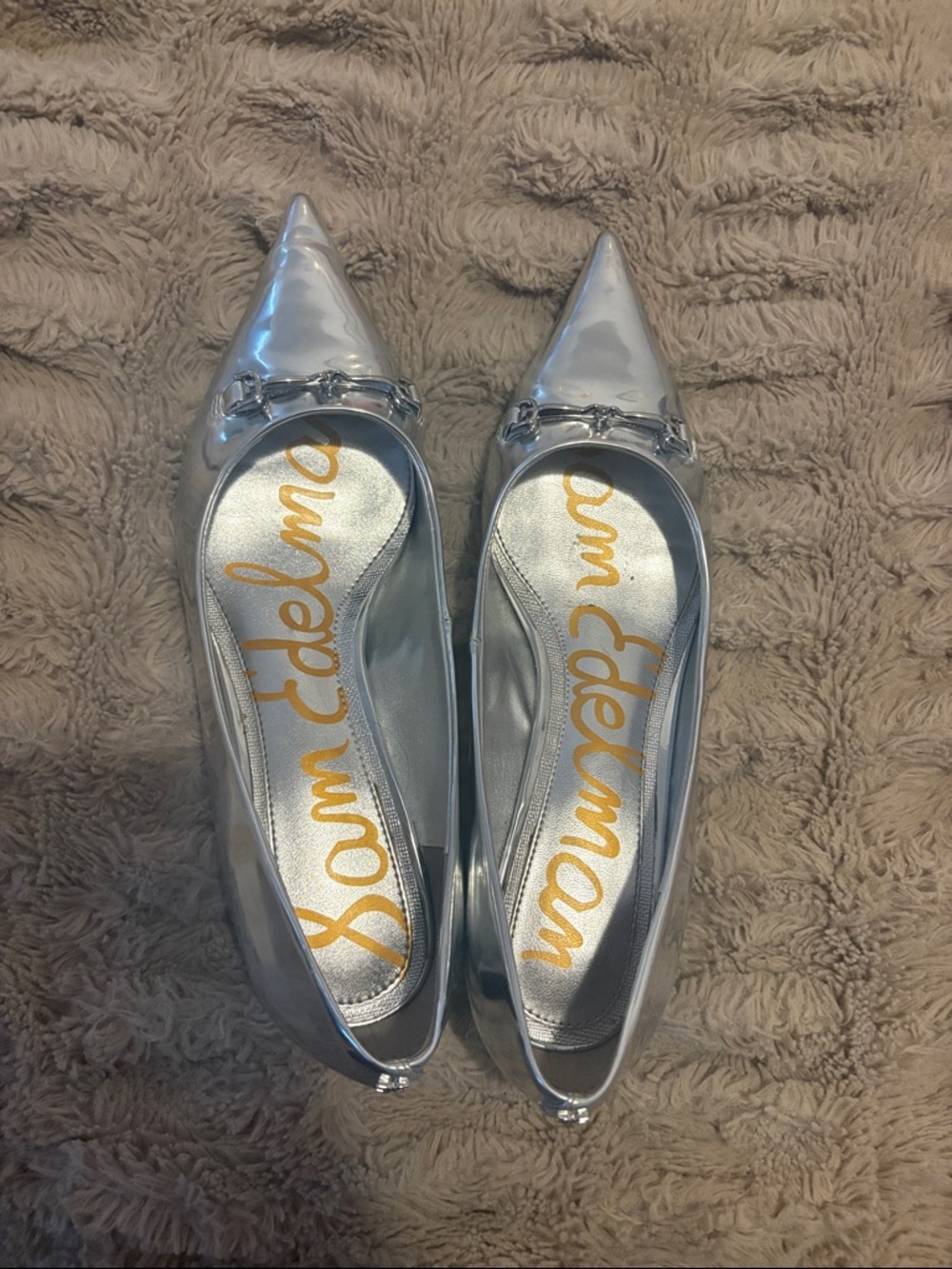 Sam Edelman Metallic Silver Pointed Toe Kitten Heel